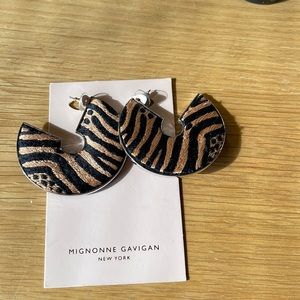 Mignonne Gavingan zebra mega pierced earrings silvertone Fiona